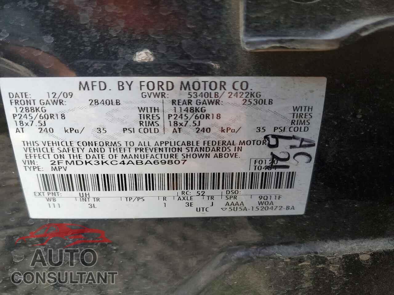 FORD EDGE 2010 - 2FMDK3KC4ABA69807