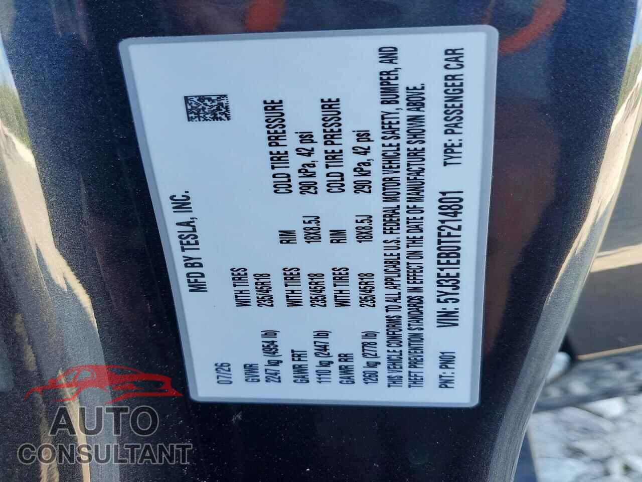 TESLA MODEL 3 2026 - 5YJ3E1EB0TF214801