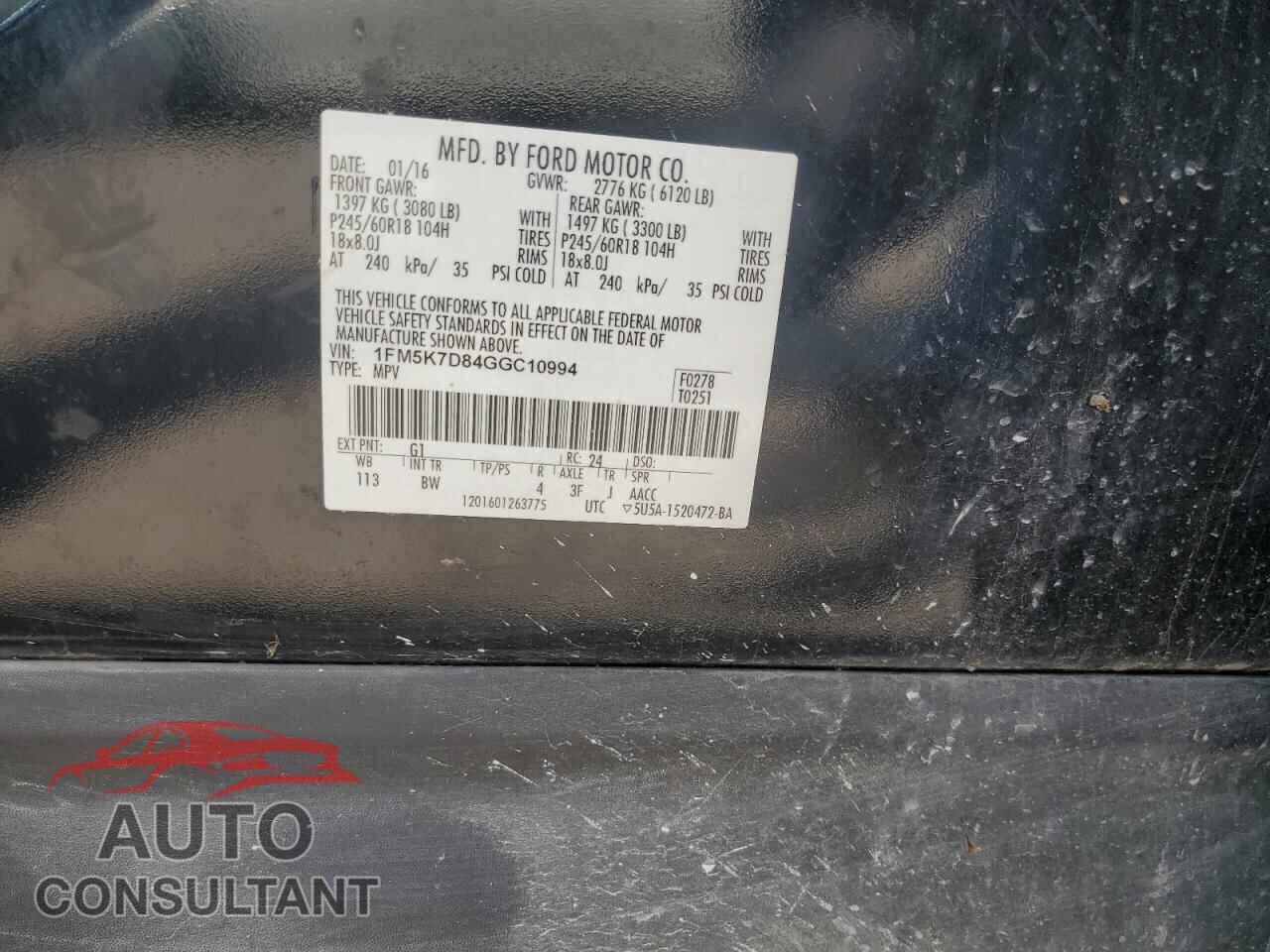 FORD EXPLORER 2016 - 1FM5K7D84GGC10994