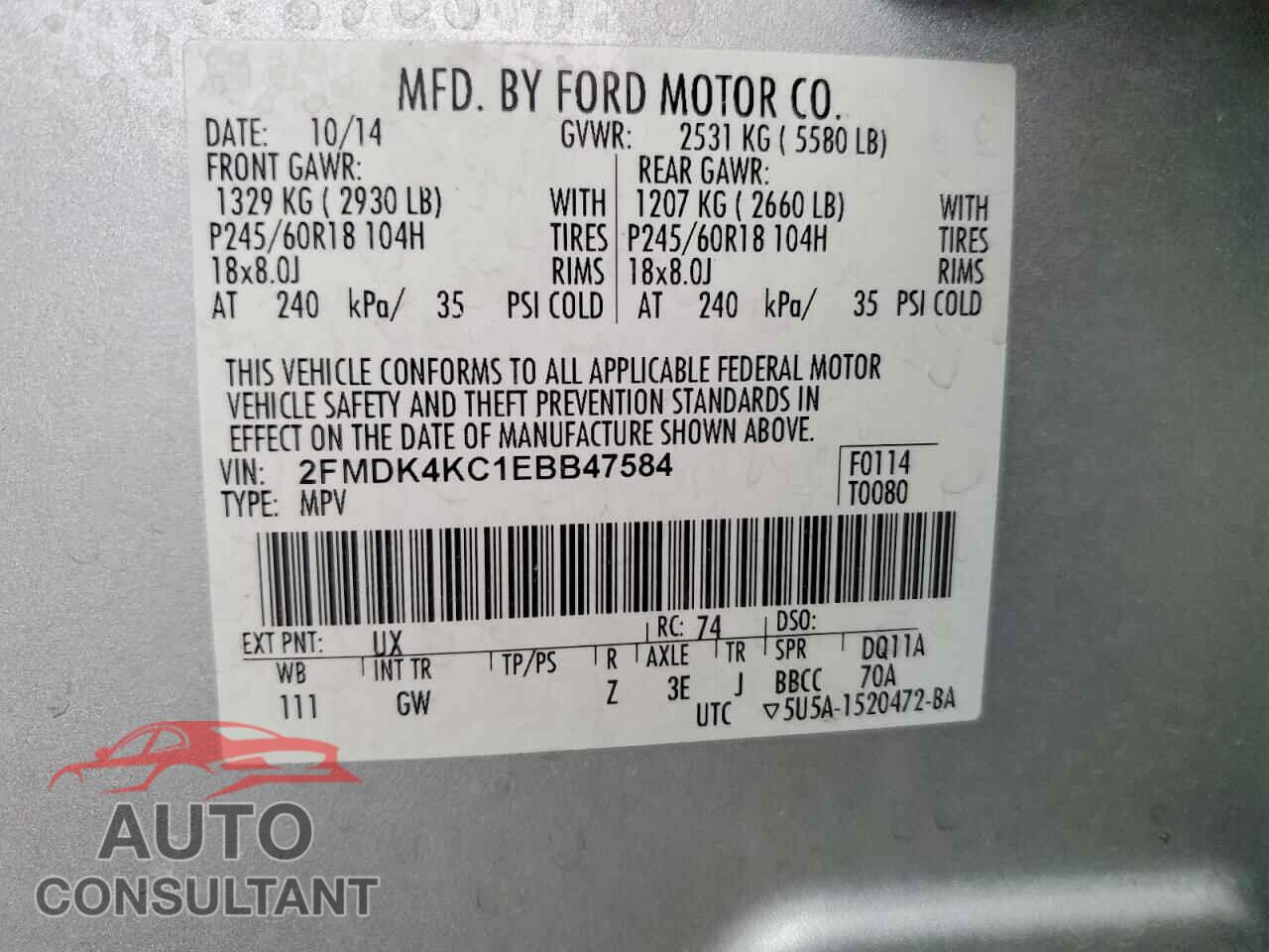 FORD EDGE 2014 - 2FMDK4KC1EBB47584