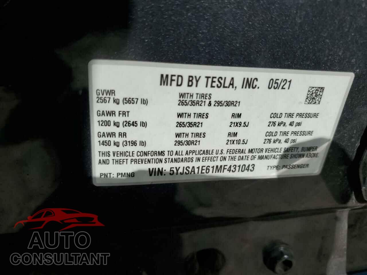 TESLA MODEL S 2021 - 5YJSA1E61MF431043