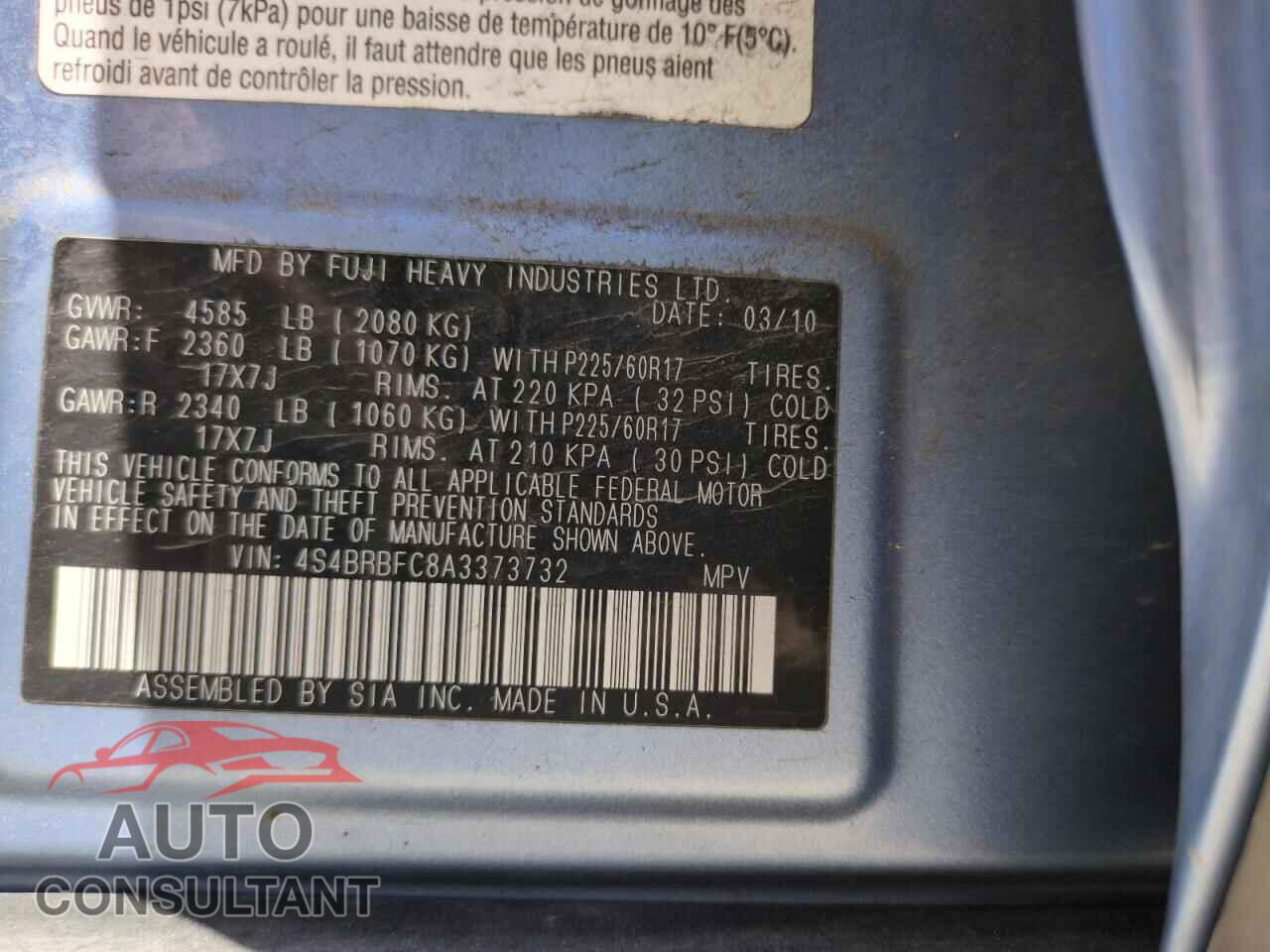 SUBARU OUTBACK 2010 - 4S4BRBFC8A3373732