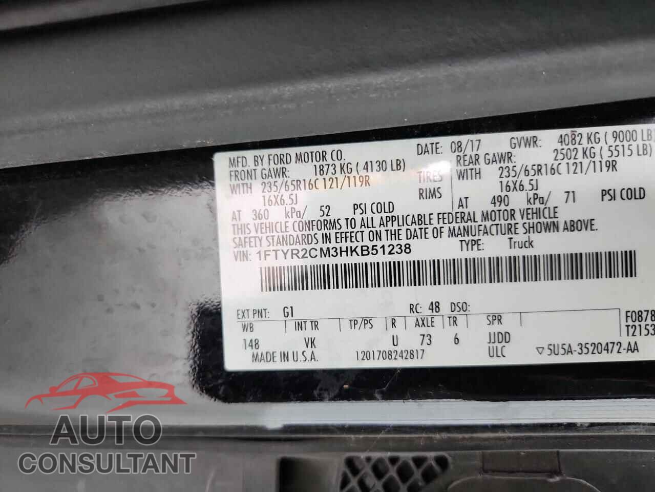FORD TRANSIT 2017 - 1FTYR2CM3HKB51238