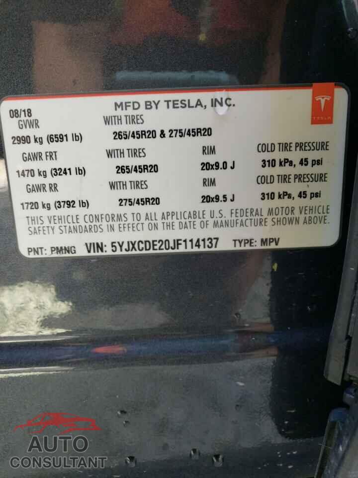 TESLA MODEL X 2018 - 5YJXCDE20JF114137