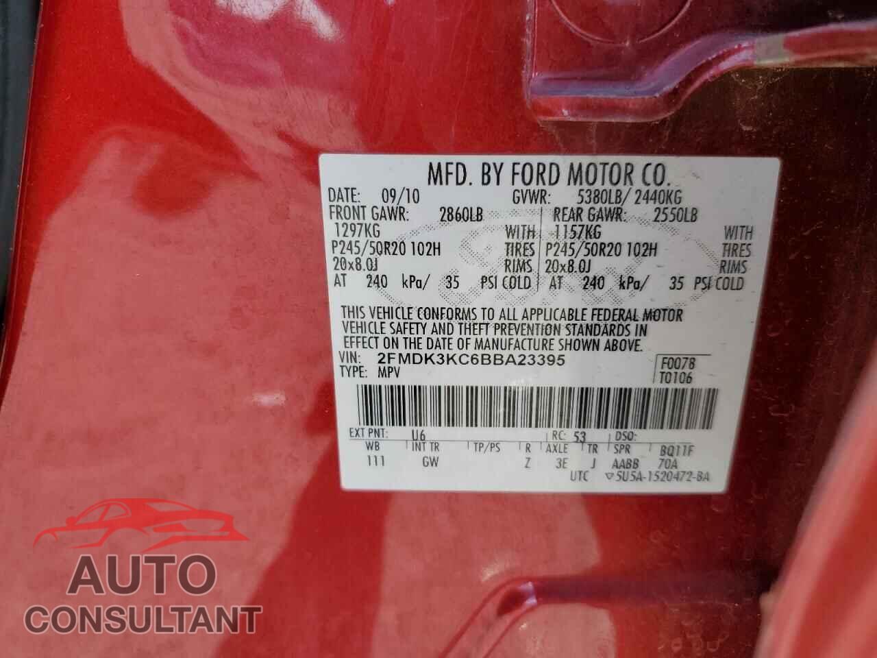 FORD EDGE 2011 - 2FMDK3KC6BBA23395