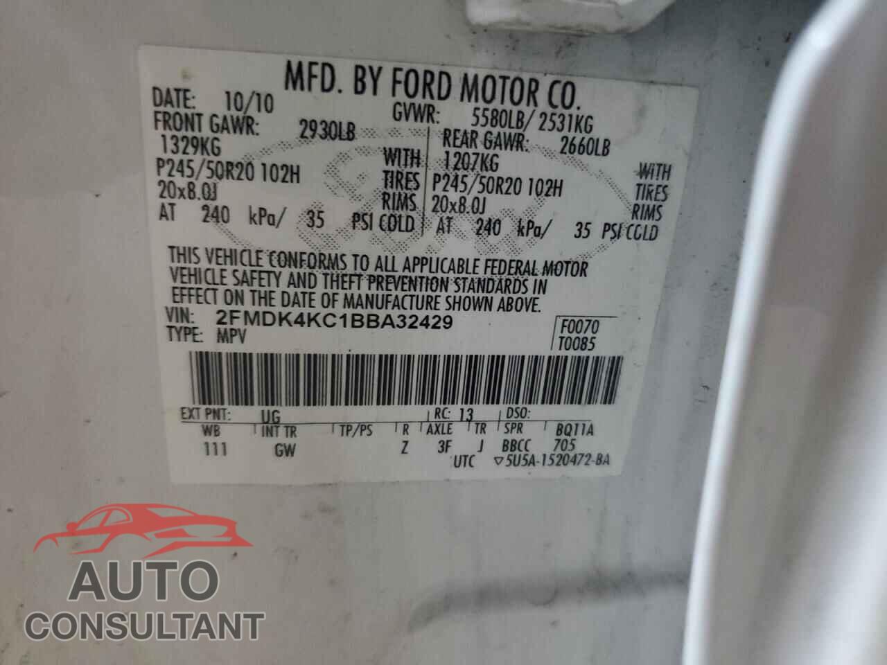 FORD EDGE 2011 - 2FMDK4KC1BBA32429