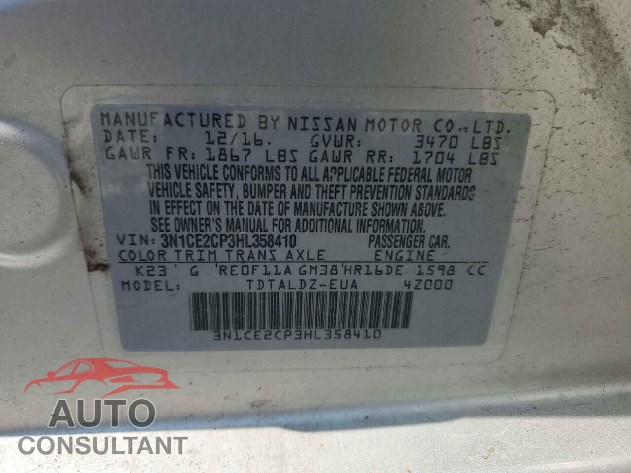 NISSAN VERSA 2017 - 3N1CE2CP3HL358410