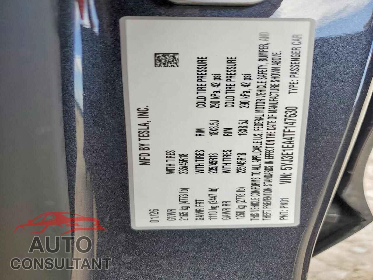 TESLA MODEL 3 2026 - 5YJ3E1EA4TF147630