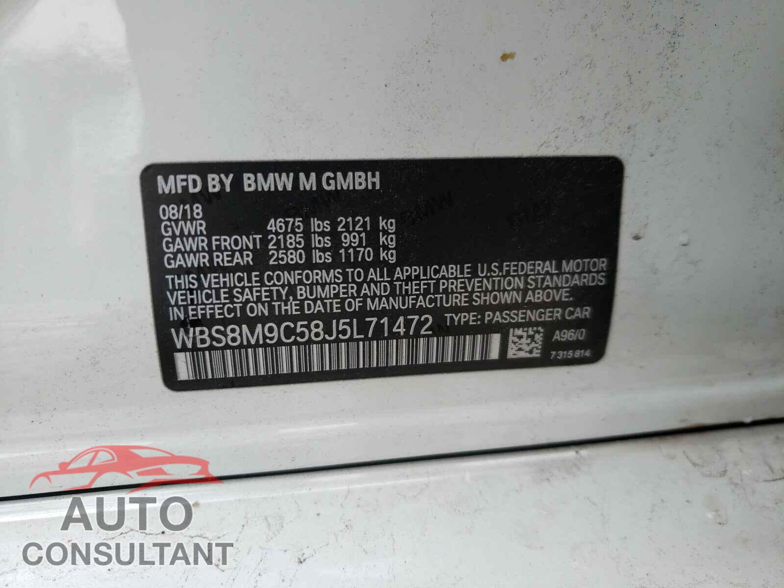 BMW M3 2018 - WBS8M9C58J5L71472