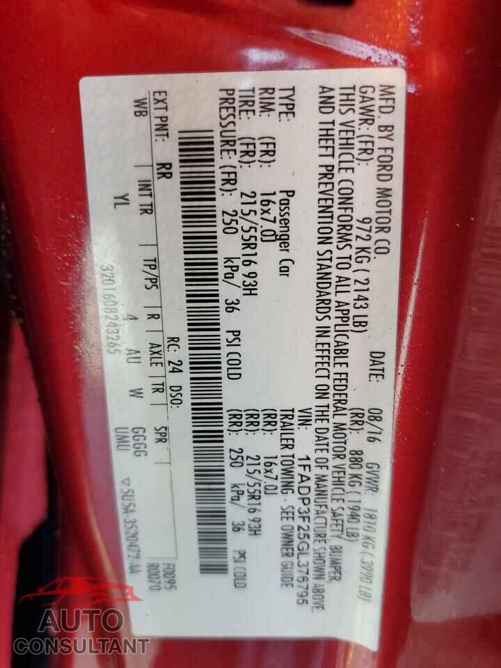 FORD FOCUS 2016 - 1FADP3F25GL376795
