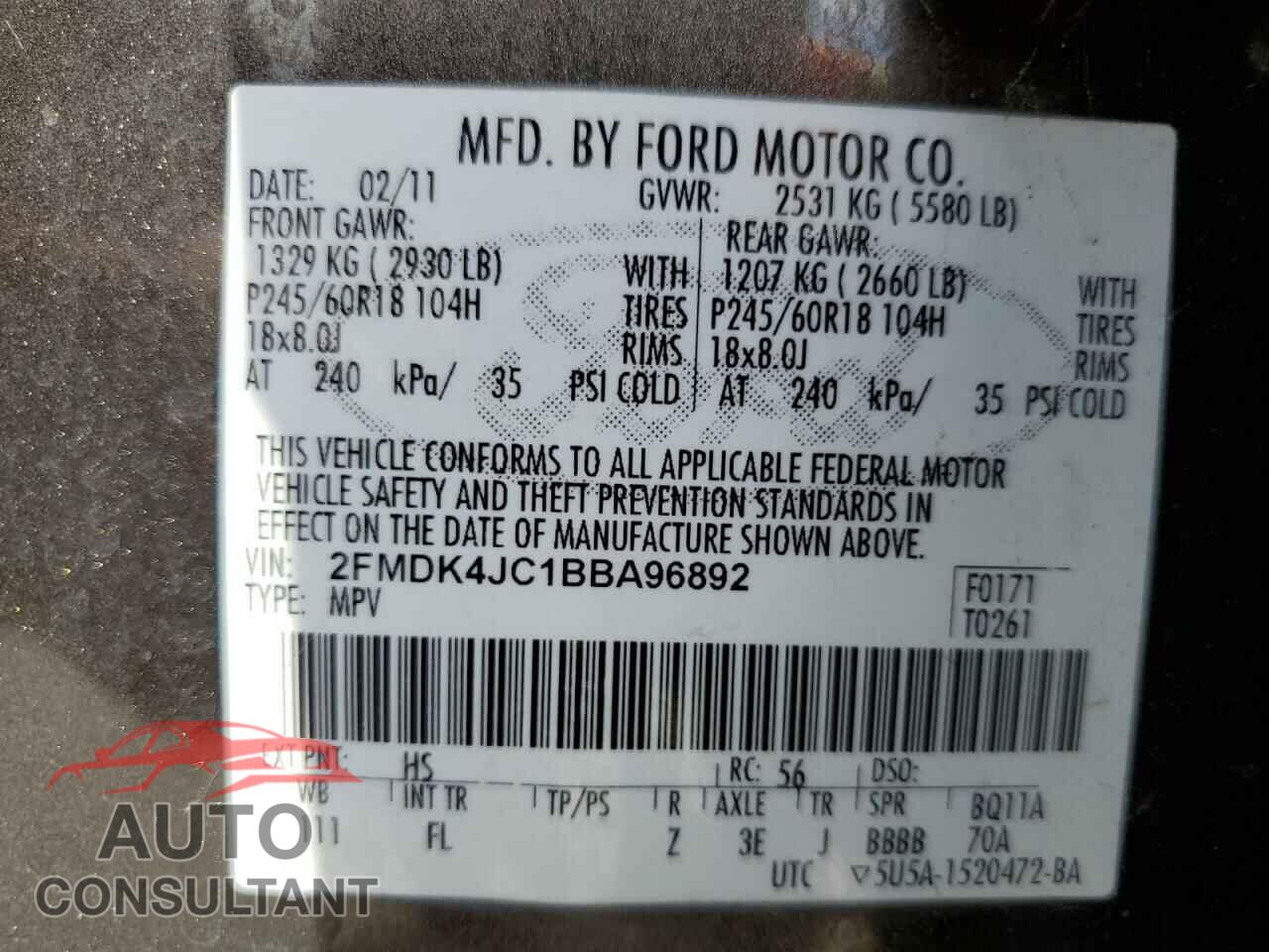 FORD EDGE 2011 - 2FMDK4JC1BBA96892
