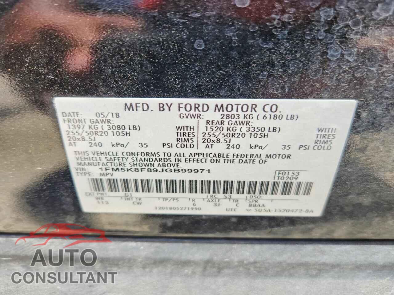 FORD EXPLORER 2018 - 1FM5K8F89JGB99971
