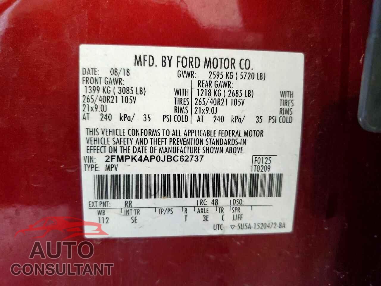 FORD EDGE 2018 - 2FMPK4AP0JBC62737