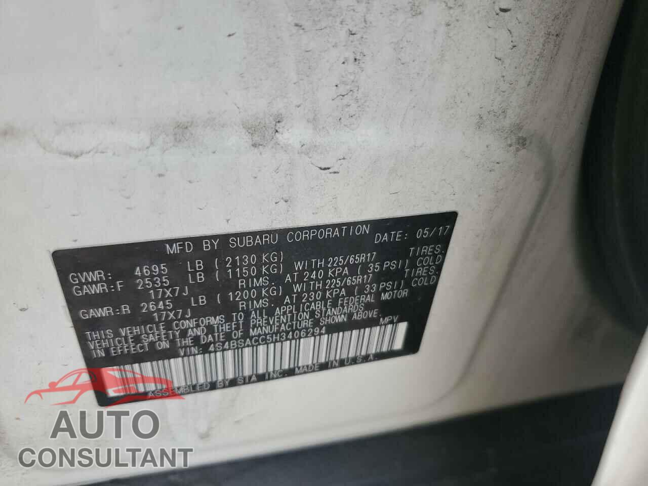 SUBARU OUTBACK 2017 - 4S4BSACC5H3406294
