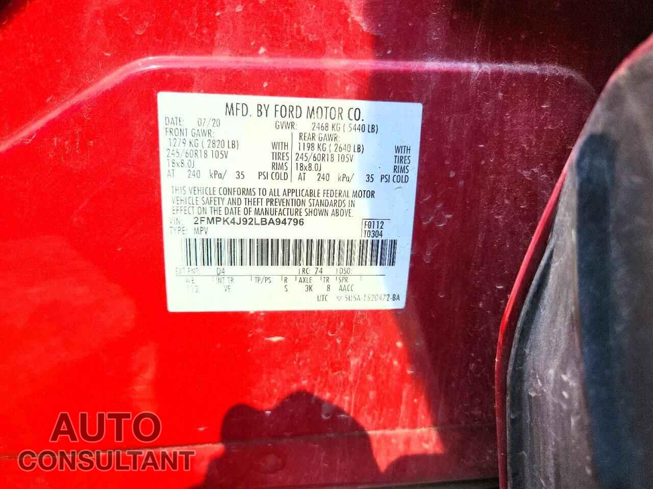 FORD EDGE 2020 - 2FMPK4J92LBA94796