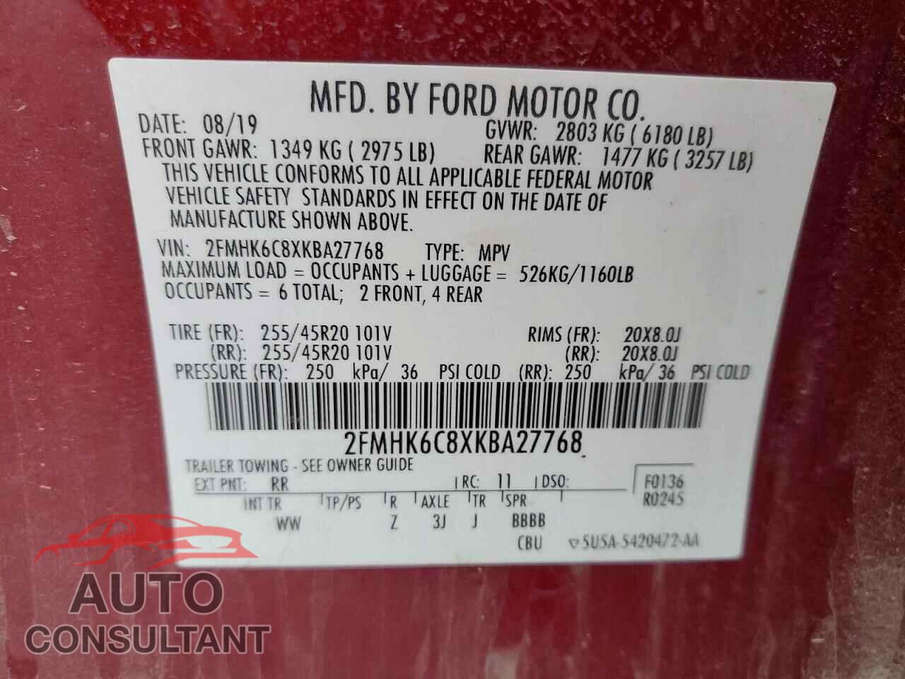 FORD FLEX 2019 - 2FMHK6C8XKBA27768