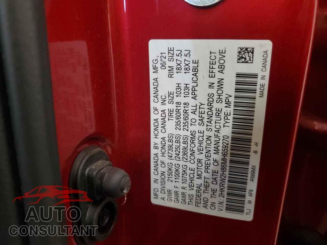 HONDA CRV 2021 - 2HKRW2H86MH659270