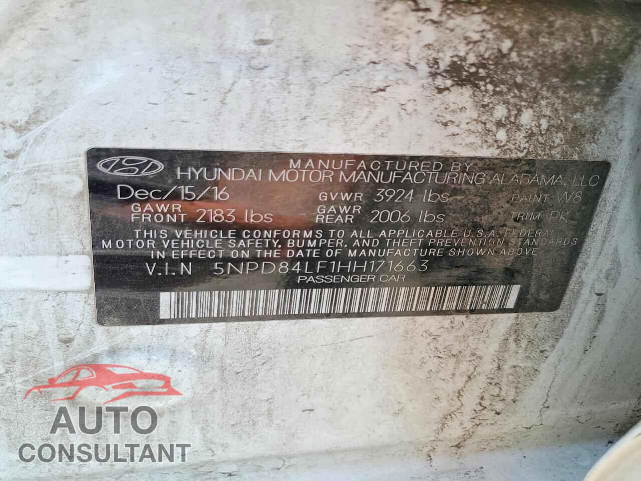 HYUNDAI ELANTRA 2017 - 5NPD84LF1HH171663