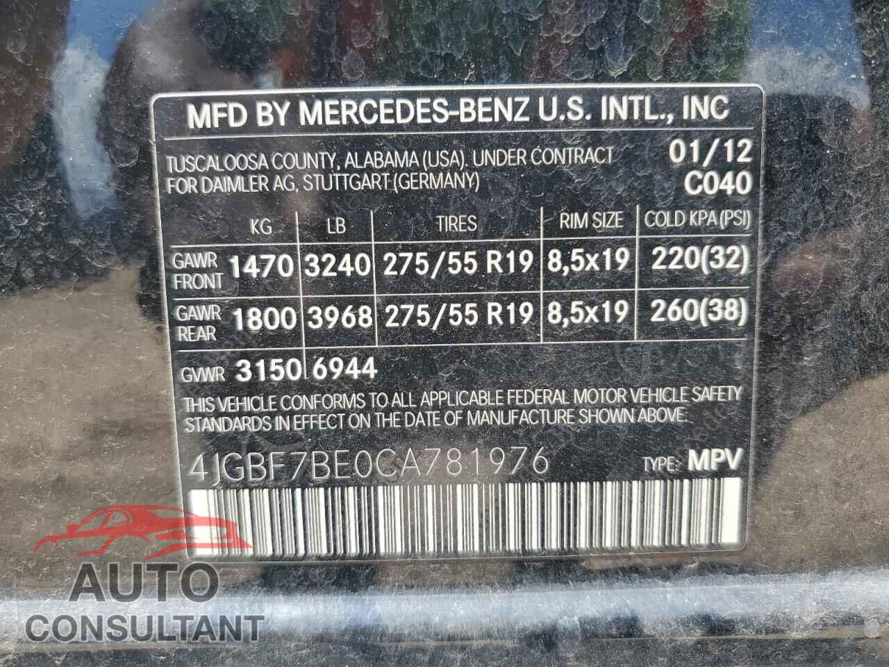 MERCEDES-BENZ GL-CLASS 2012 - 4JGBF7BE0CA781976