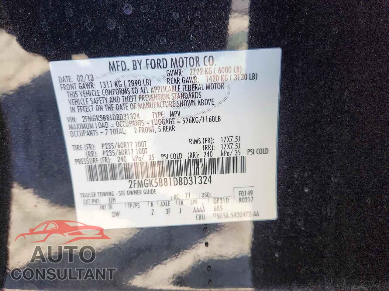FORD FLEX 2013 - 2FMGK5B81DBD31324
