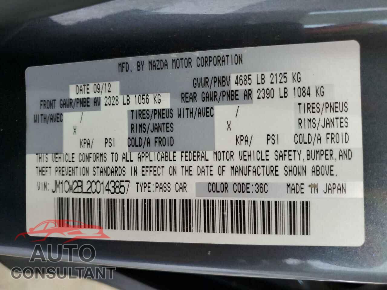 MAZDA 5 2012 - JM1CW2BL2C0143857