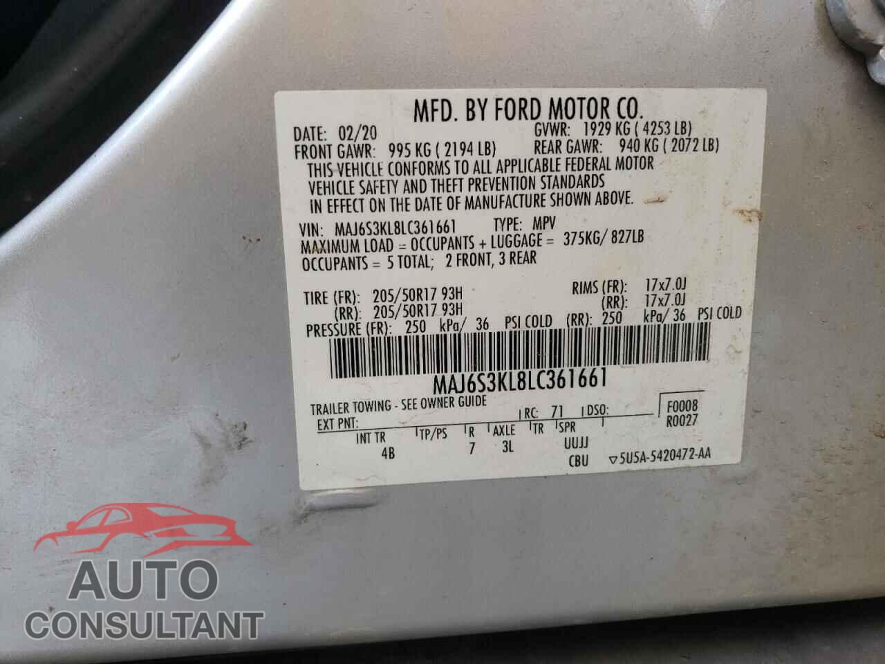FORD ECOSPORT 2020 - MAJ6S3KL8LC361661