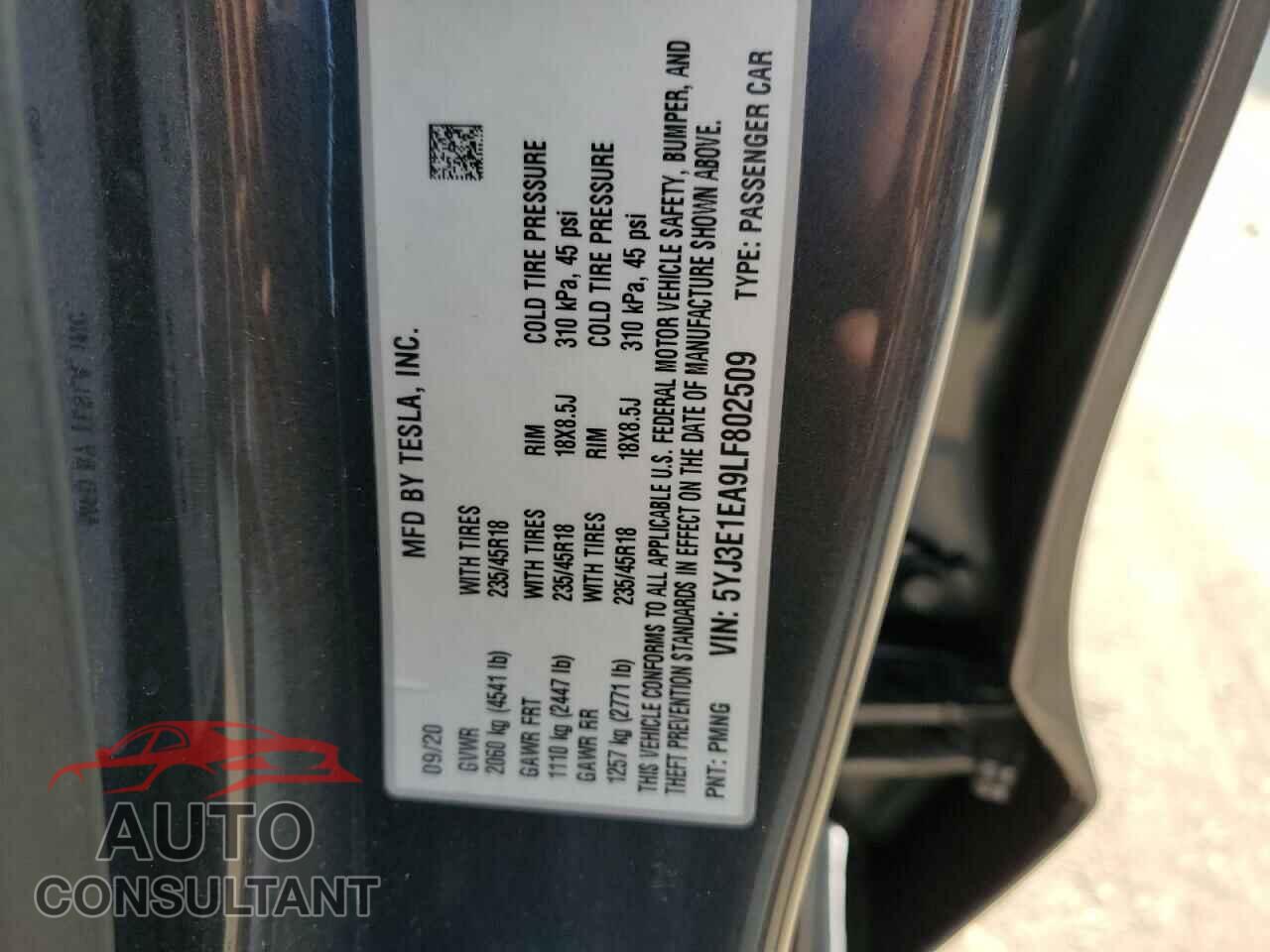 TESLA MODEL 3 2020 - 5YJ3E1EA9LF802509