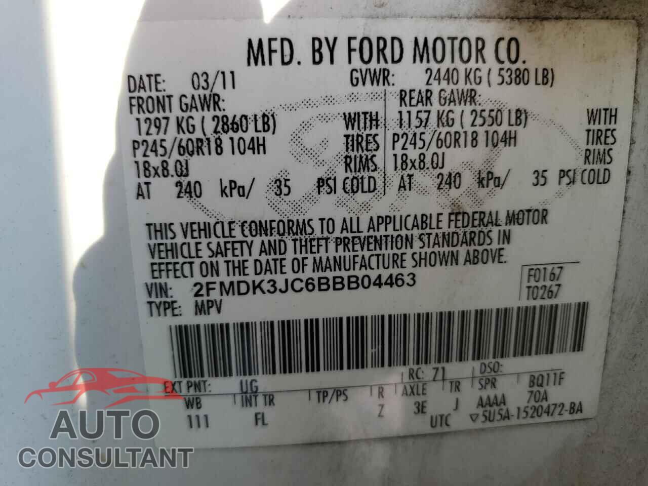 FORD EDGE 2011 - 2FMDK3JC6BBB04463