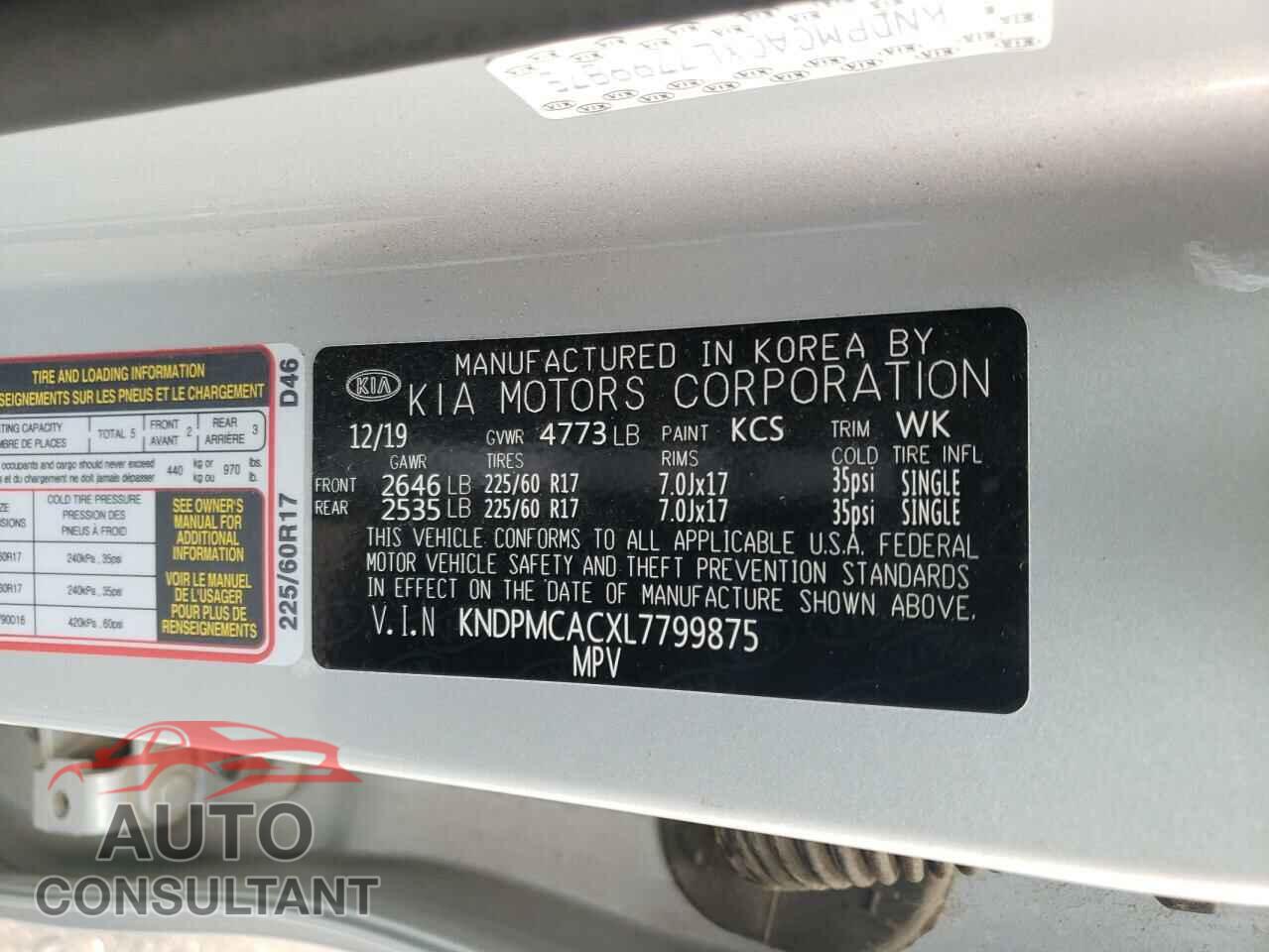 KIA SPORTAGE 2020 - KNDPMCACXL7799875