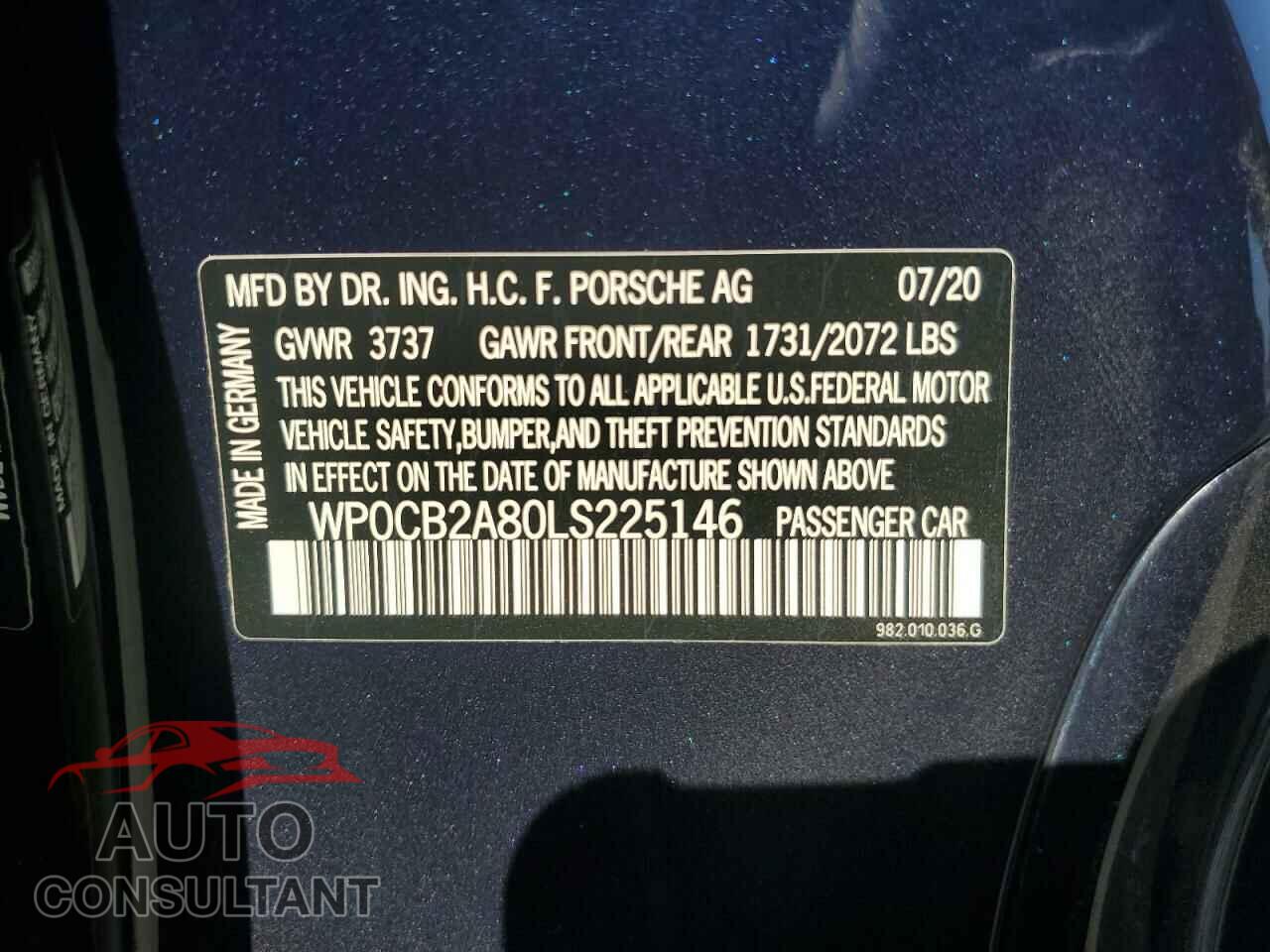 PORSCHE BOXSTER 2020 - WP0CB2A80LS225146