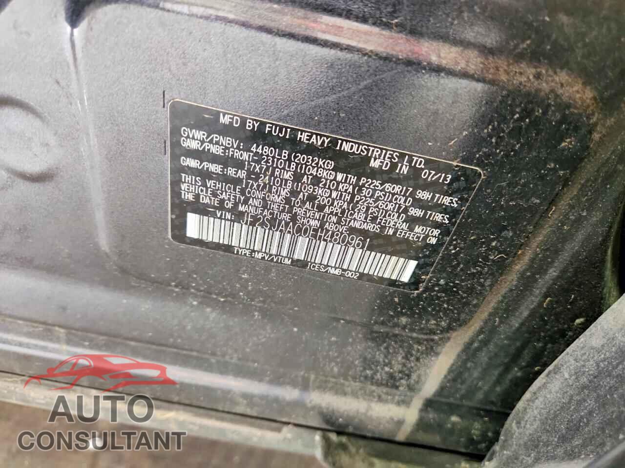 SUBARU FORESTER 2014 - JF2SJAAC0EH480961