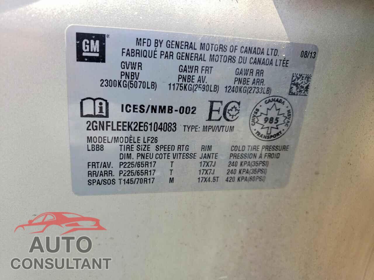 CHEVROLET EQUINOX 2014 - 2GNFLEEK2E6104083