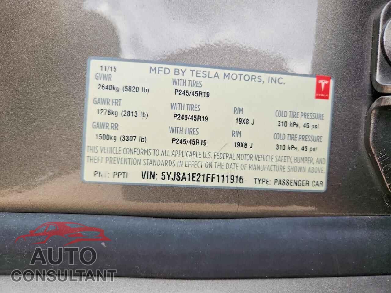 TESLA MODEL S 2015 - 5YJSA1E21FF111916