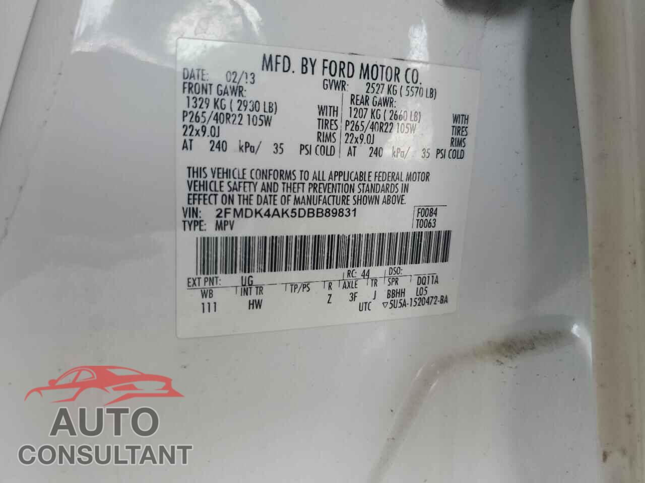 FORD EDGE 2013 - 2FMDK4AK5DBB89831