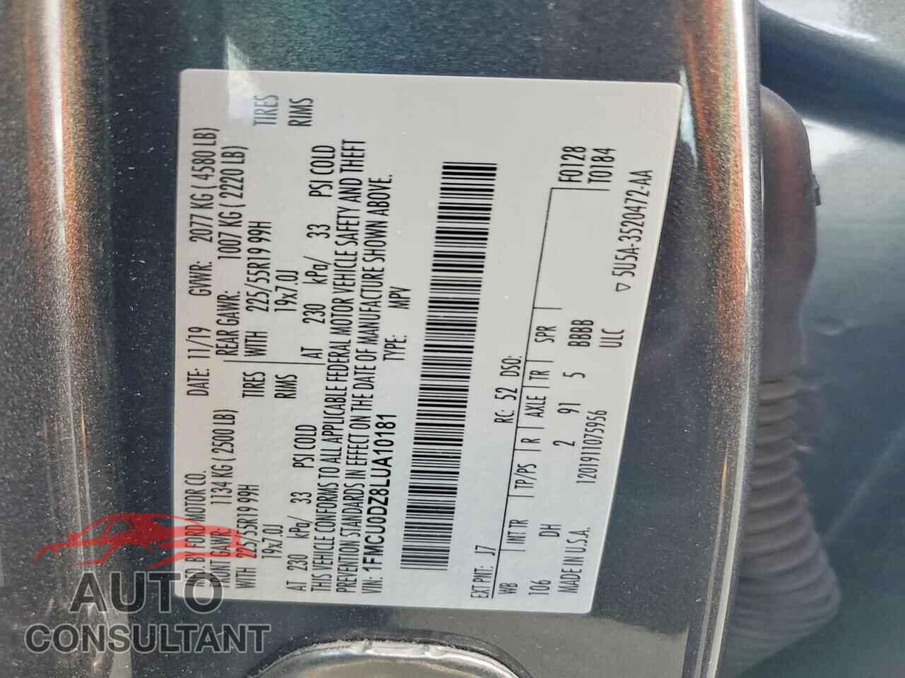 FORD ESCAPE 2020 - 1FMCU0DZ8LUA10181