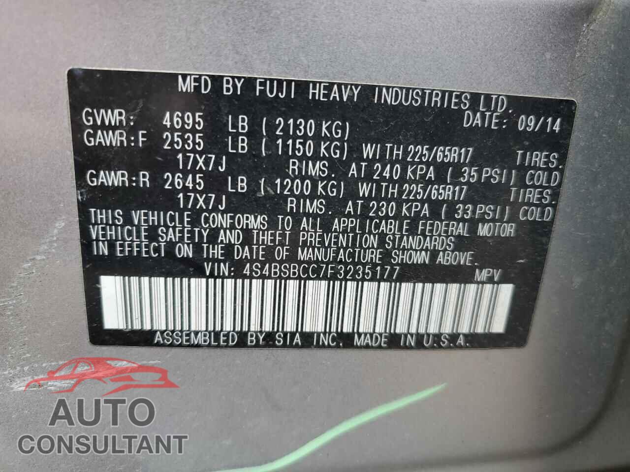 SUBARU OUTBACK 2015 - 4S4BSBCC7F3235177