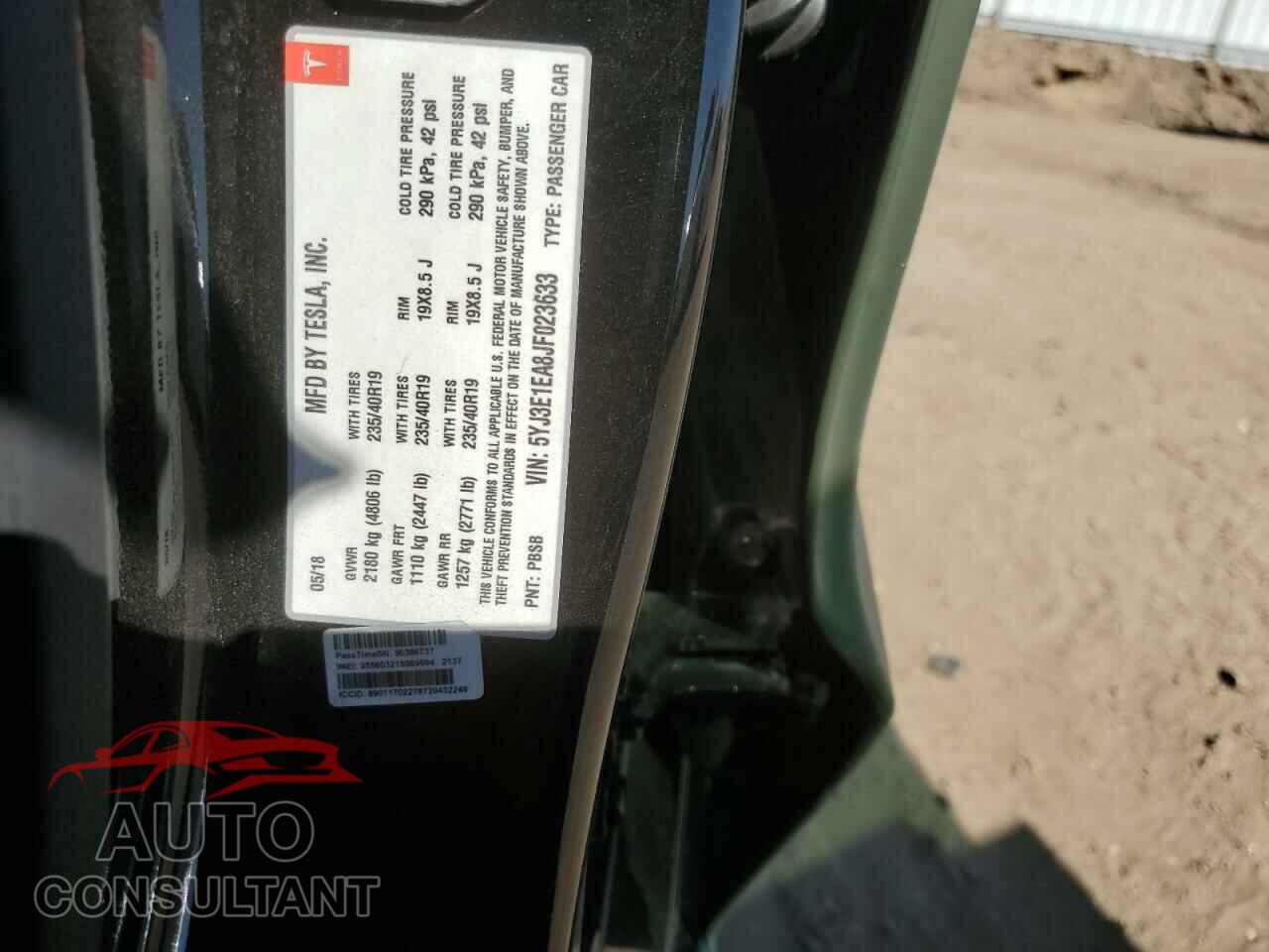 TESLA MODEL 3 2018 - 5YJ3E1EA8JF023633