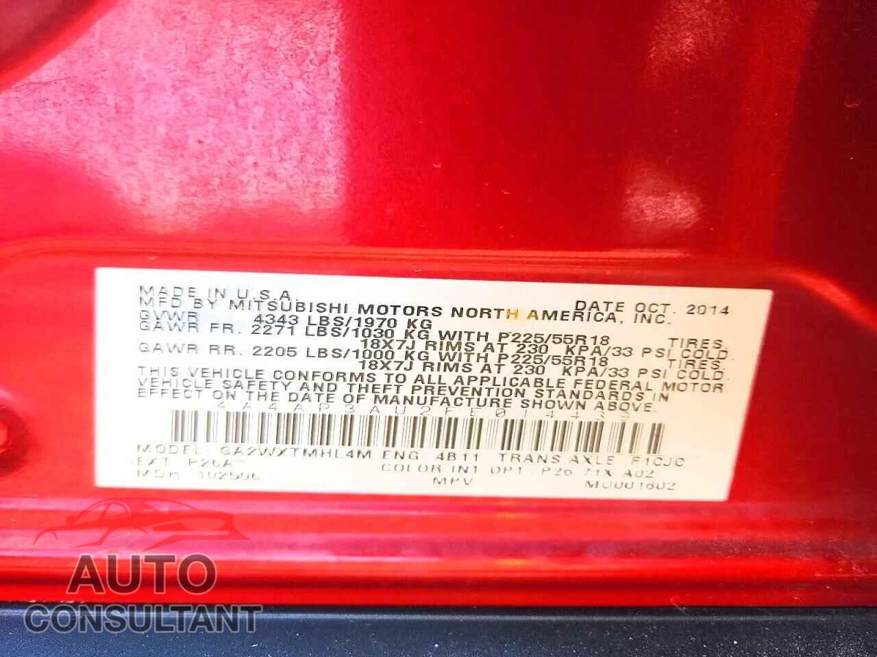MITSUBISHI OUTLANDER 2015 - 4A4AP3AU2FE014439
