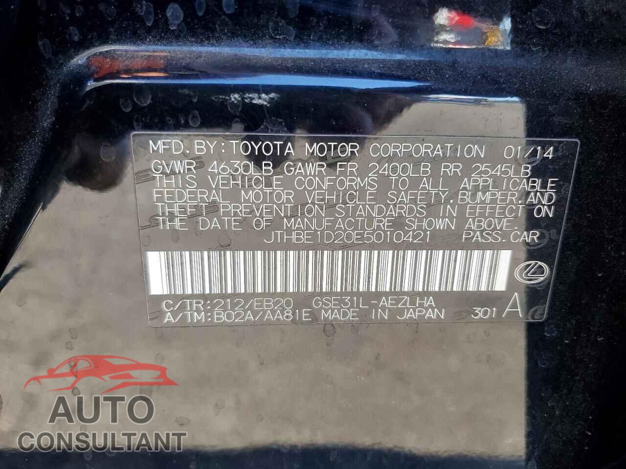 LEXUS IS 2014 - JTHBE1D20E5010421