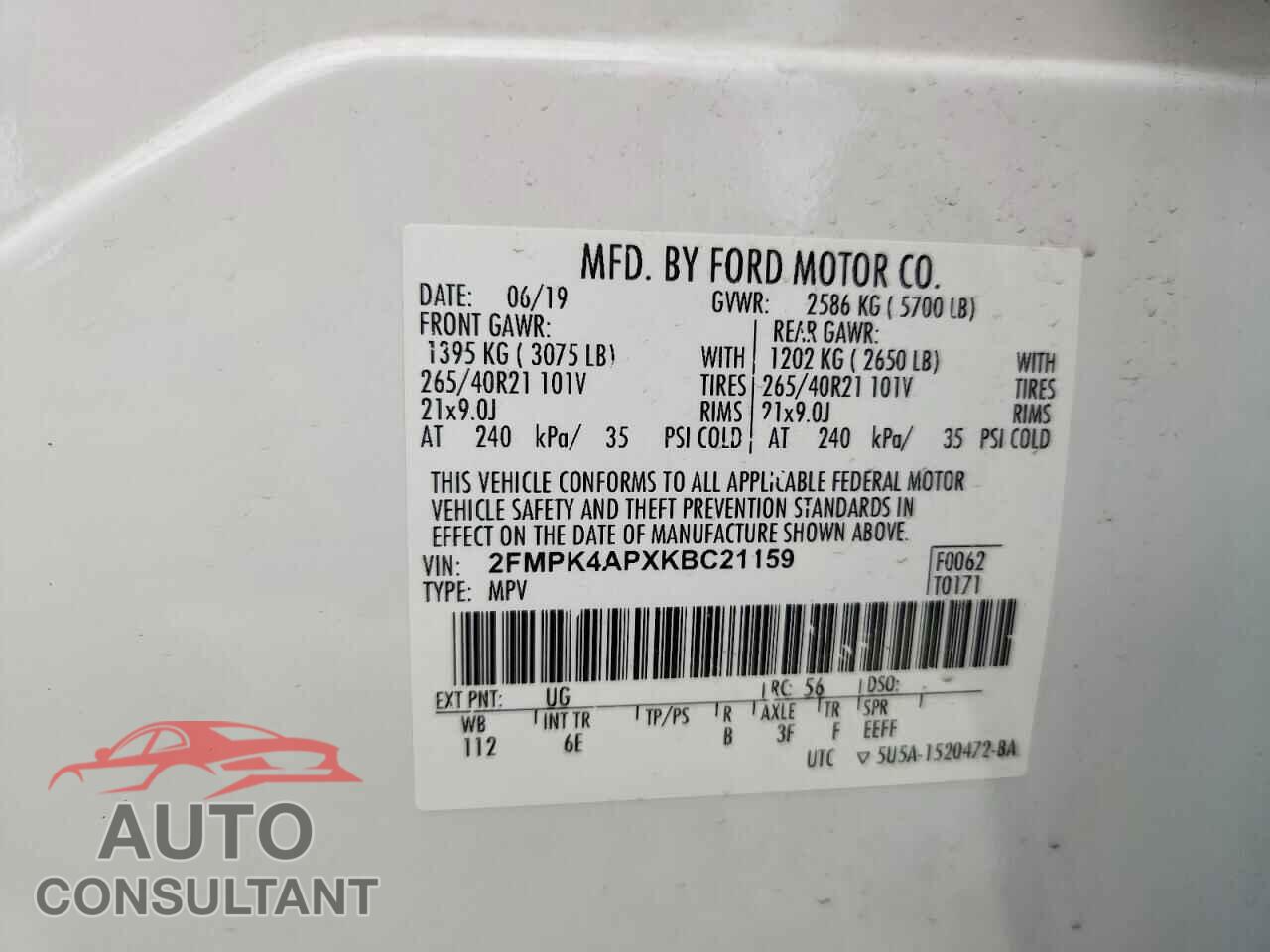 FORD EDGE 2019 - 2FMPK4APXKBC21159