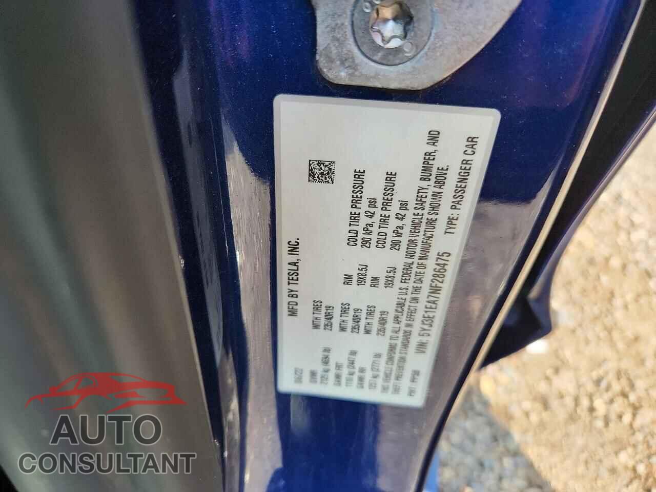 TESLA MODEL 3 2022 - 5YJ3E1EA7NF286475