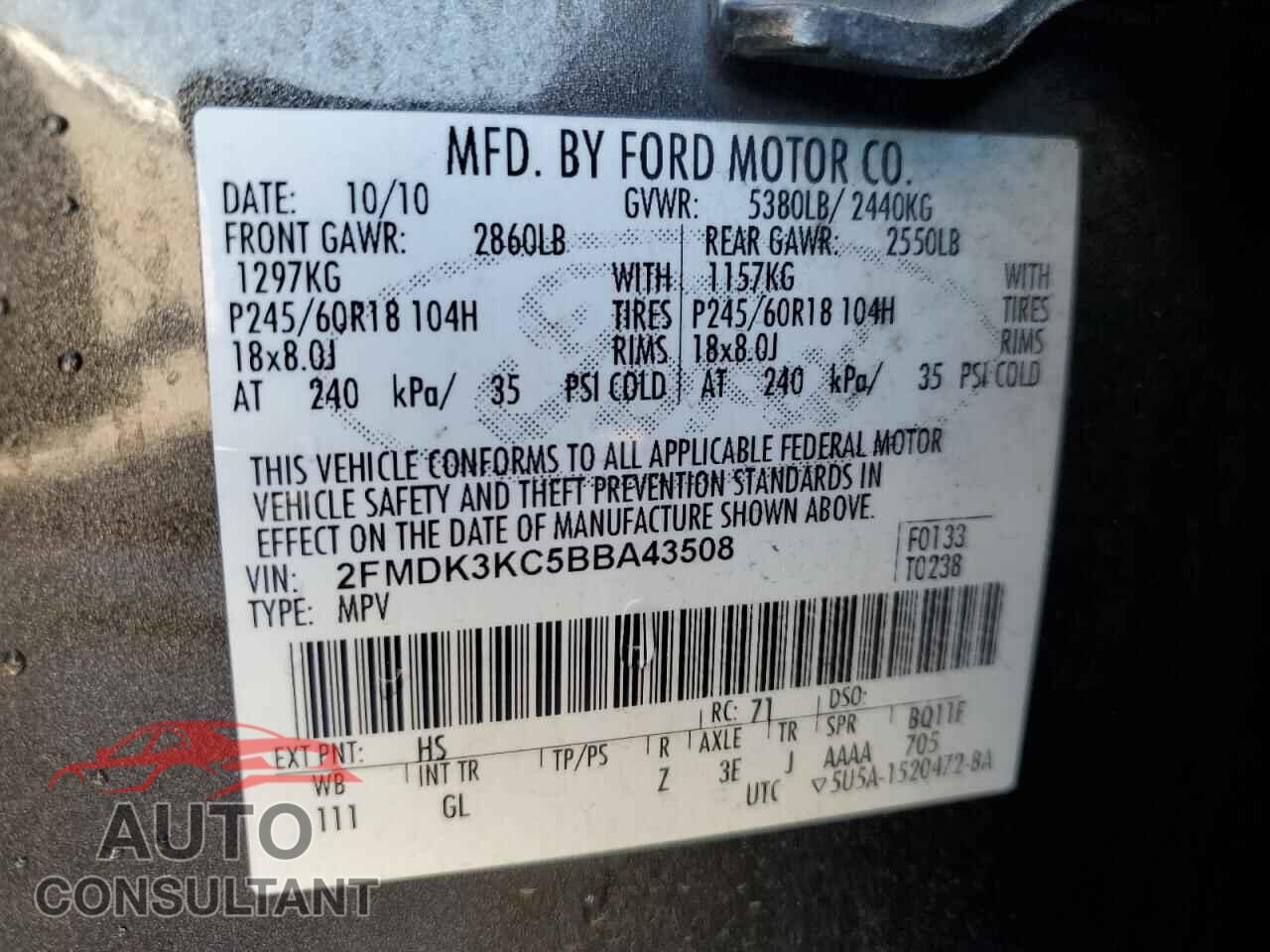 FORD EDGE 2011 - 2FMDK3KC5BBA43508