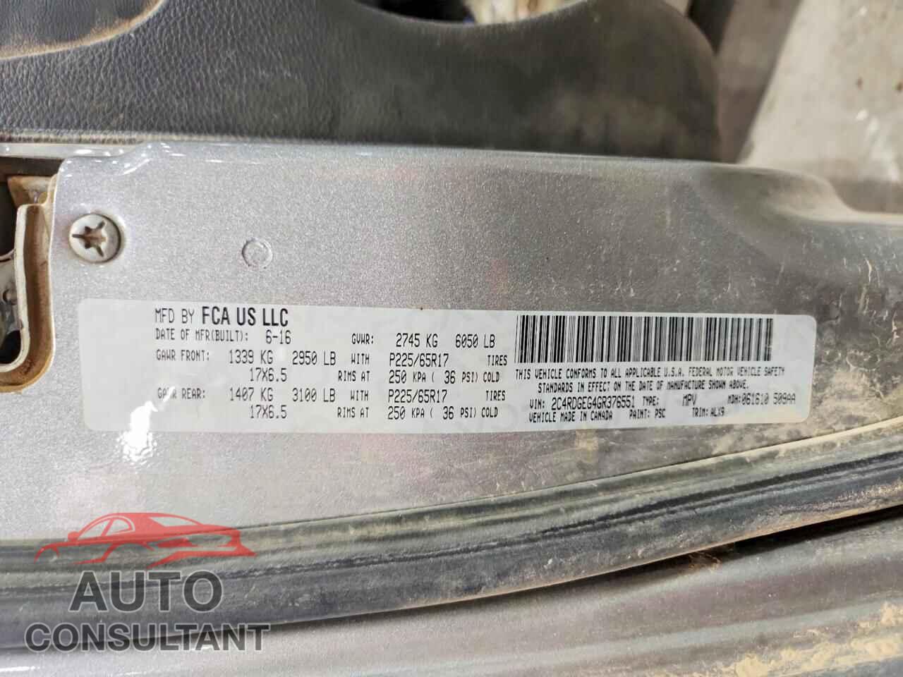 DODGE CARAVAN 2016 - 2C4RDGEG4GR376551