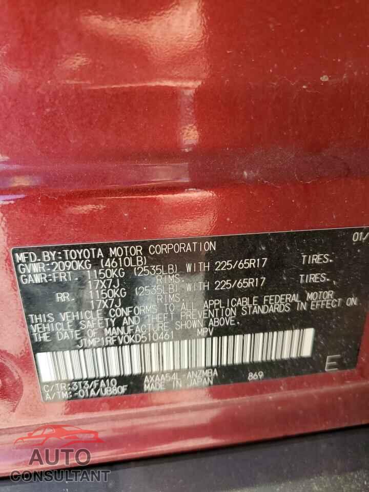 TOYOTA RAV4 2019 - JTMP1RFV0KD510461
