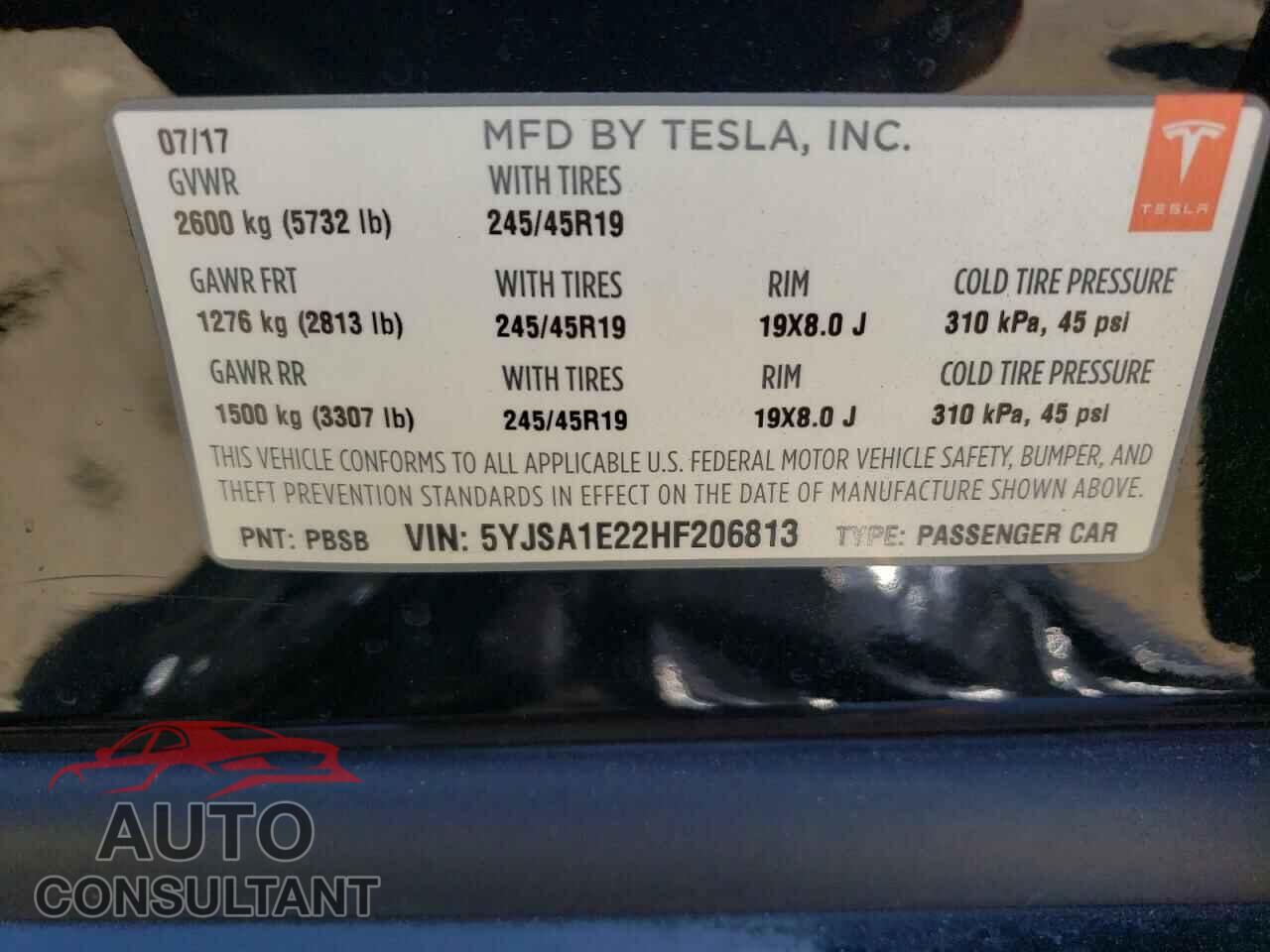 TESLA MODEL S 2017 - 5YJSA1E22HF206813