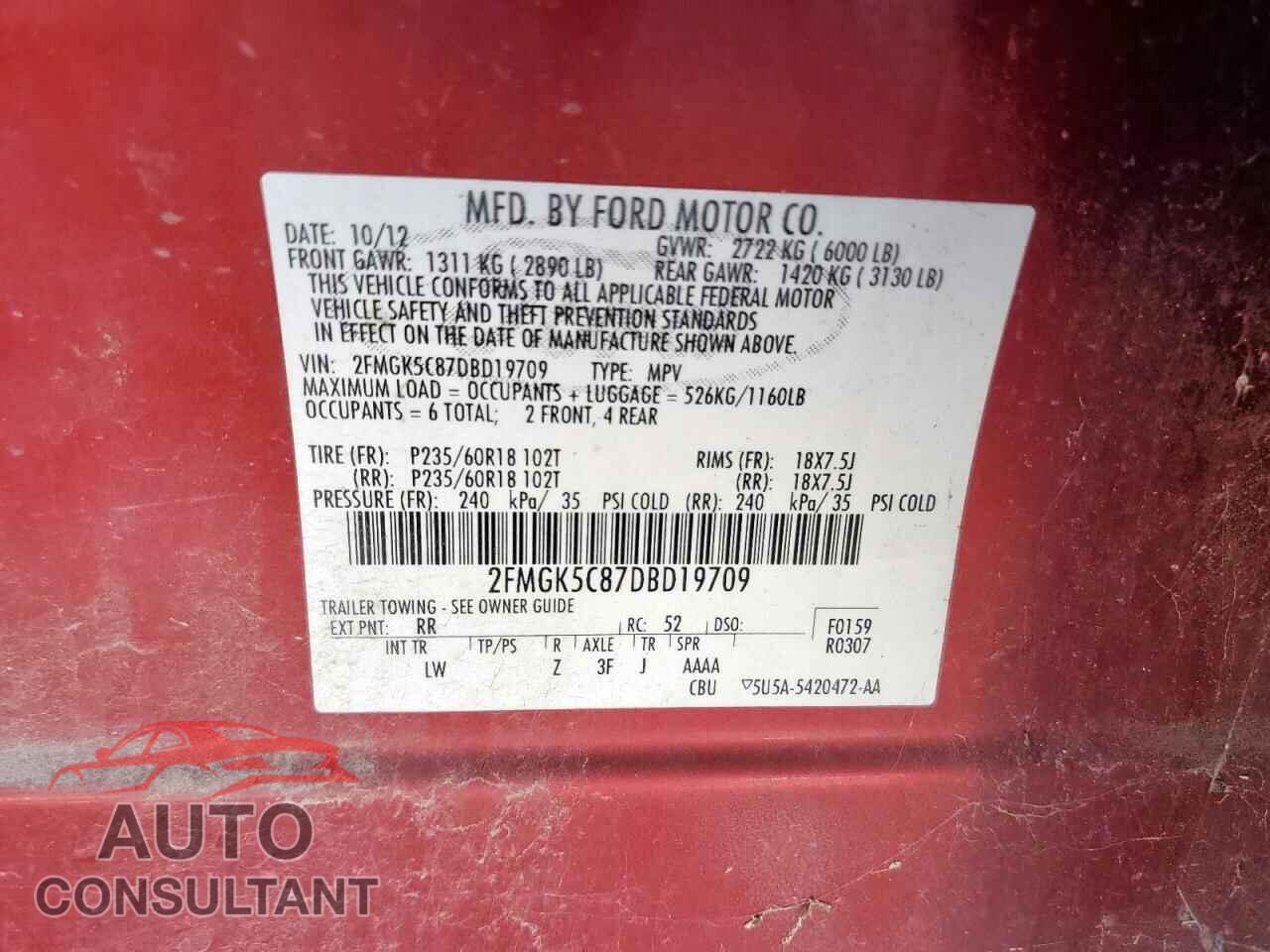 FORD FLEX 2013 - 2FMGK5C87DBD19709
