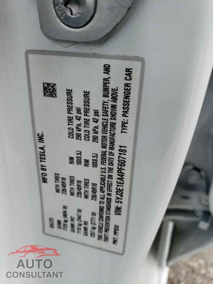 TESLA MODEL 3 2023 - 5YJ3E1EA4PF607181
