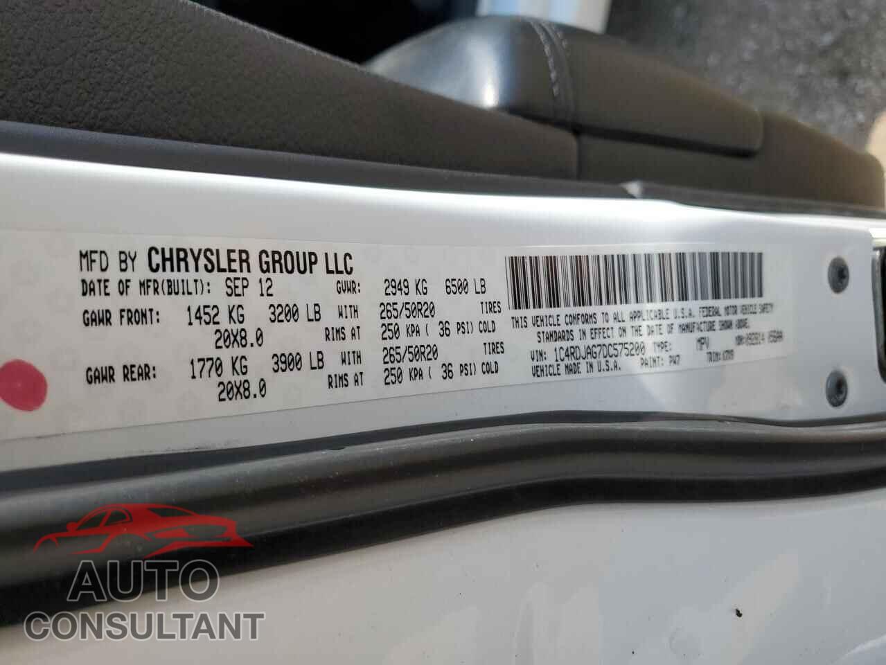 DODGE DURANGO 2013 - 1C4RDJAG7DC575200