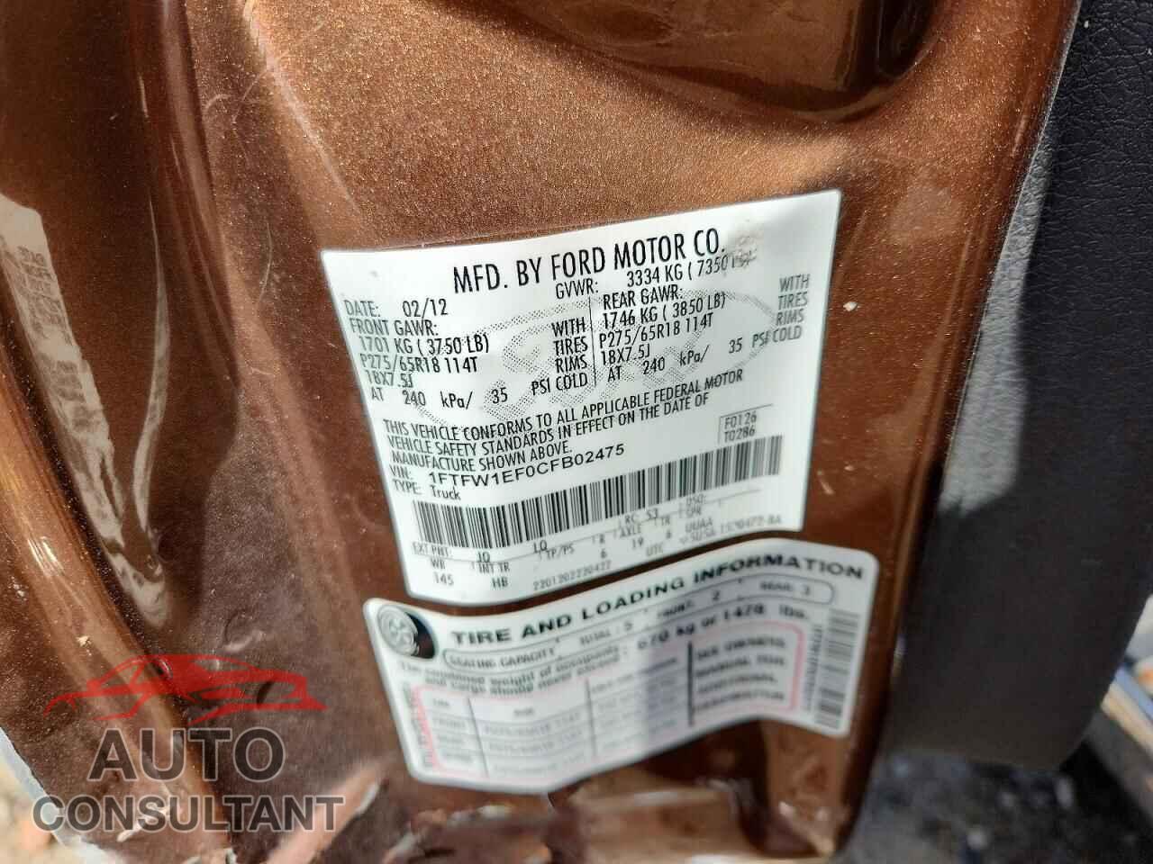 FORD F150 2012 - 1FTFW1EF0CFB02475