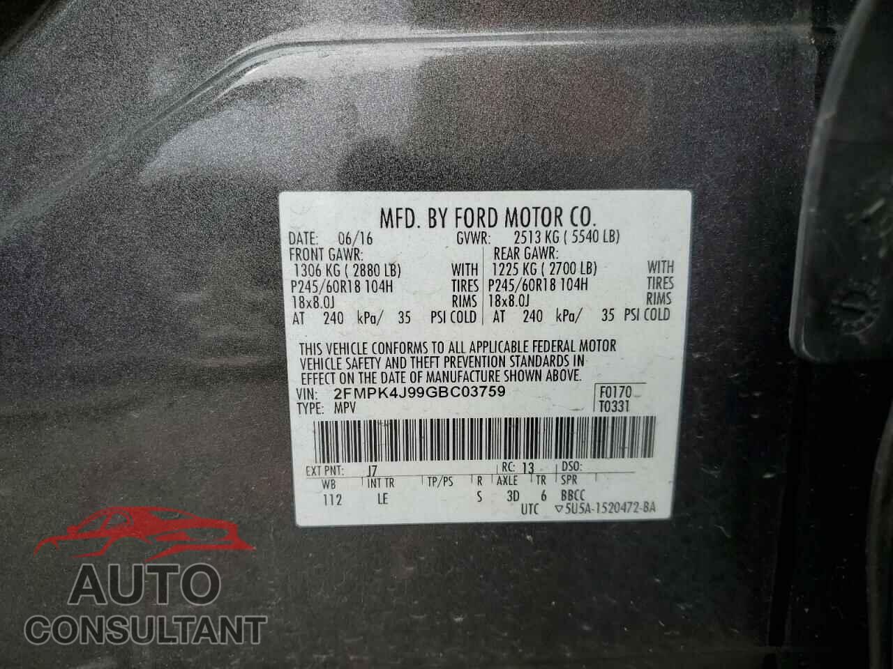 FORD EDGE 2016 - 2FMPK4J99GBC03759
